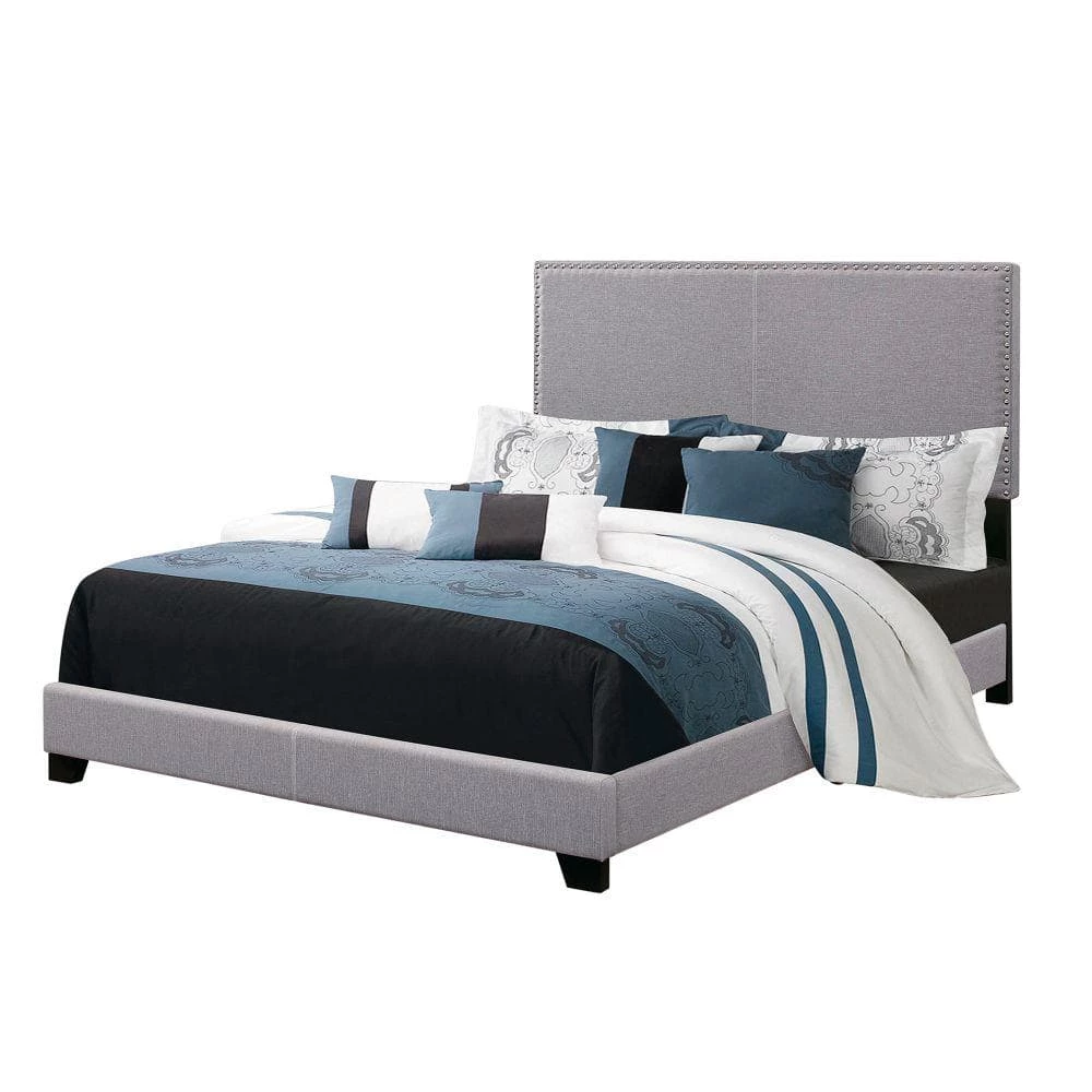 Explicitly Crisp Gray Upholstered California King Bed by Benjara 1 Explicitly Crisp Gray Upholstered California King Bed by Benjara