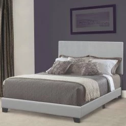 California Gray King Size Leather Upholstered Platform Bed by Benjara -Cheap Benjara Store gray benjara platform beds bm182798 31 1000