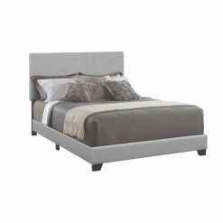 California Gray King Size Leather Upholstered Platform Bed by Benjara