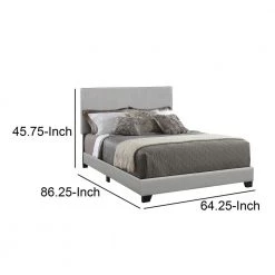 Gray Leather Upholstered Queen Size Platform Bed by Benjara -Cheap Benjara Store gray benjara platform beds bm182799 44 1000