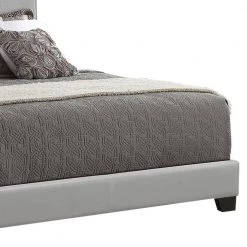Gray Leather Upholstered Queen Size Platform Bed by Benjara -Cheap Benjara Store gray benjara platform beds bm182799 4f 1000