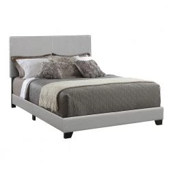 Gray Leather Upholstered Queen Size Platform Bed by Benjara