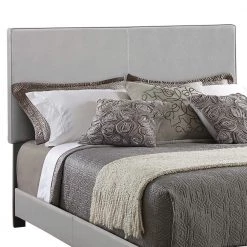 Gray Leather Upholstered Queen Size Platform Bed by Benjara -Cheap Benjara Store gray benjara platform beds bm182799 c3 1000