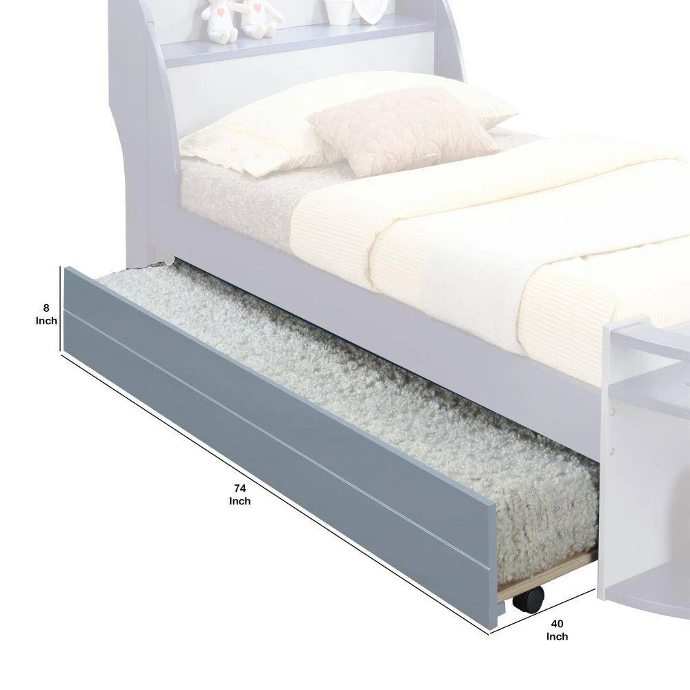 Transitional Style Gray Wooden Trundle Bed with Caster Wheels by Benjara 6 Transitional Style Gray Wooden Trundle Bed with Caster Wheels by Benjara - Image 6