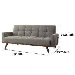 Gray Fabric Upholstered Tufted Futon Sofa with Angled Wooden Legs by Benjara -Cheap Benjara Store gray benjara sofas couches bm183227 44 1000