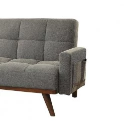 Gray Fabric Upholstered Tufted Futon Sofa with Angled Wooden Legs by Benjara -Cheap Benjara Store gray benjara sofas couches bm183227 4f 1000