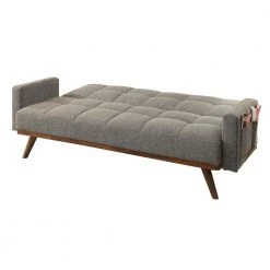 Gray Fabric Upholstered Tufted Futon Sofa with Angled Wooden Legs by Benjara -Cheap Benjara Store gray benjara sofas couches bm183227 c3 1000