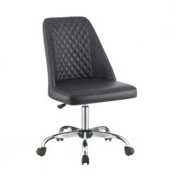 Gray Diamond Pattern Stitched Leatherette Office Chair with Star Base by Benjara