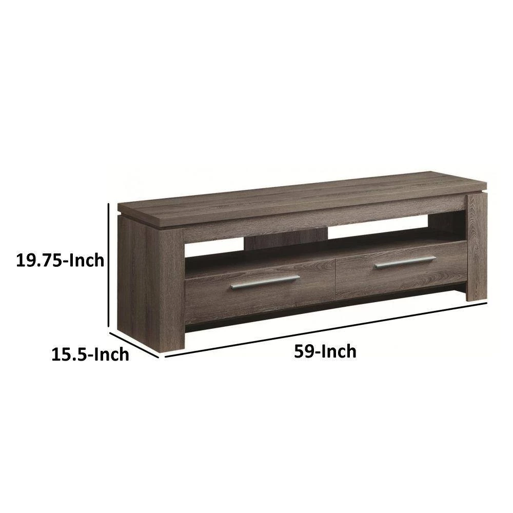 59 in. Gray Wood TV Stand with 2 Drawer Fits TVs Up to 65 in. with Cable Management by Benjara 2 59 in. Gray Wood TV Stand with 2 Drawer Fits TVs Up to 65 in. with Cable Management by Benjara - Image 2