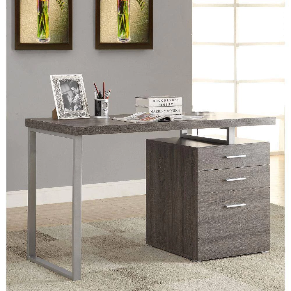 24 in. Rectangular Gray 3 Drawer Writing Desk by Benjara 9 24 in. Rectangular Gray 3 Drawer Writing Desk by Benjara - Image 9