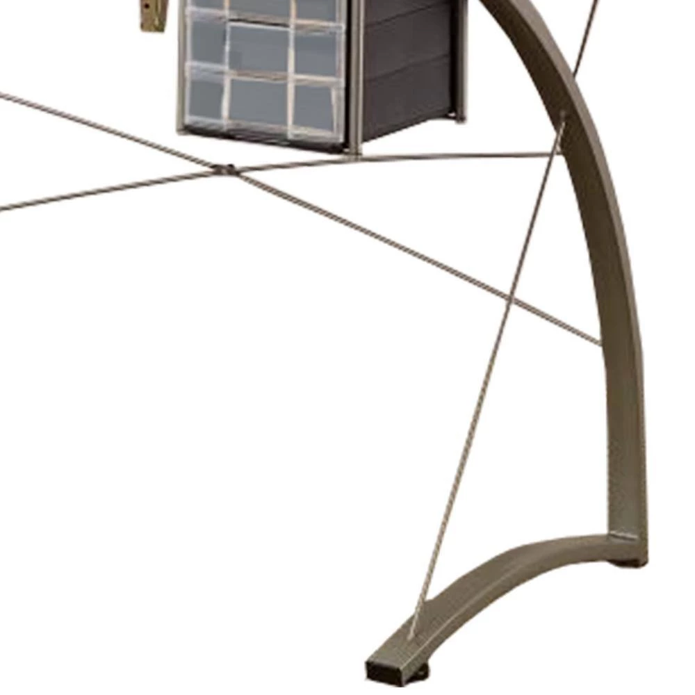 Sophisticated 23.75 in. Gray Metal Drafting Writing Desk with Tempered Glass Top by Benjara 4 Sophisticated 23.75 in. Gray Metal Drafting Writing Desk with Tempered Glass Top by Benjara - Image 4