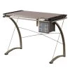 Sophisticated 23.75 in. Gray Metal Drafting Writing Desk with Tempered Glass Top by Benjara