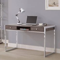 23.5 in. Gray Wooden Writing Desk with Electroplated Chrome Frame by Benjara -Cheap Benjara Store gray benjara writing desks bm159132 31 1000
