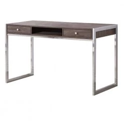 23.5 in. Gray Wooden Writing Desk with Electroplated Chrome Frame by Benjara
