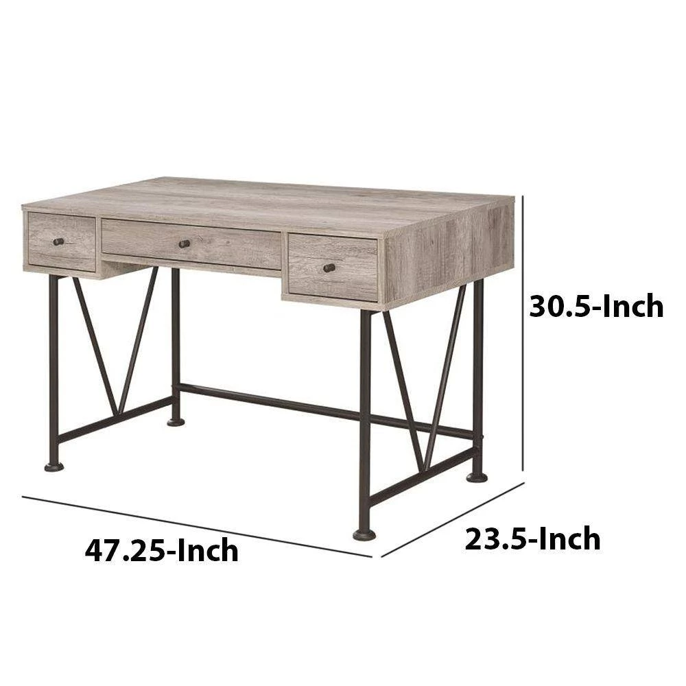 48 in. Rectangular Gray 3 Drawer Writing Desk with Built-In Storage by Benjara 5 48 in. Rectangular Gray 3 Drawer Writing Desk with Built-In Storage by Benjara - Image 5