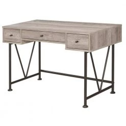 48 in. Rectangular Gray 3 Drawer Writing Desk with Built-In Storage by Benjara