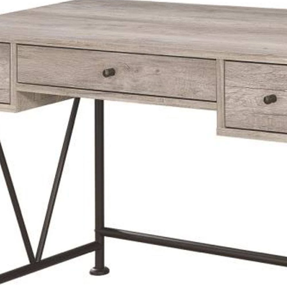 48 in. Rectangular Gray 3 Drawer Writing Desk with Built-In Storage by Benjara 2 48 in. Rectangular Gray 3 Drawer Writing Desk with Built-In Storage by Benjara - Image 2