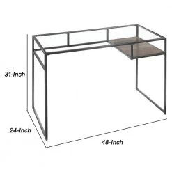 24 in. W Gray Rectangular Glass Top Writing Desk with Open Compartment and Sled Base by Benjara -Cheap Benjara Store gray benjara writing desks bm225734 44 1000