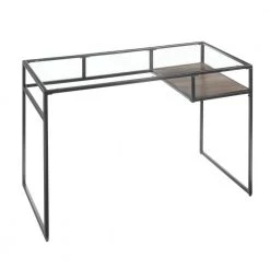 24 in. W Gray Rectangular Glass Top Writing Desk with Open Compartment and Sled Base by Benjara