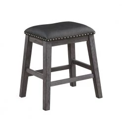 24.5 in. Black and Gray Backless Wood Frame Counter Height Stool with Nail head Trim (Set of 2) by Benjara