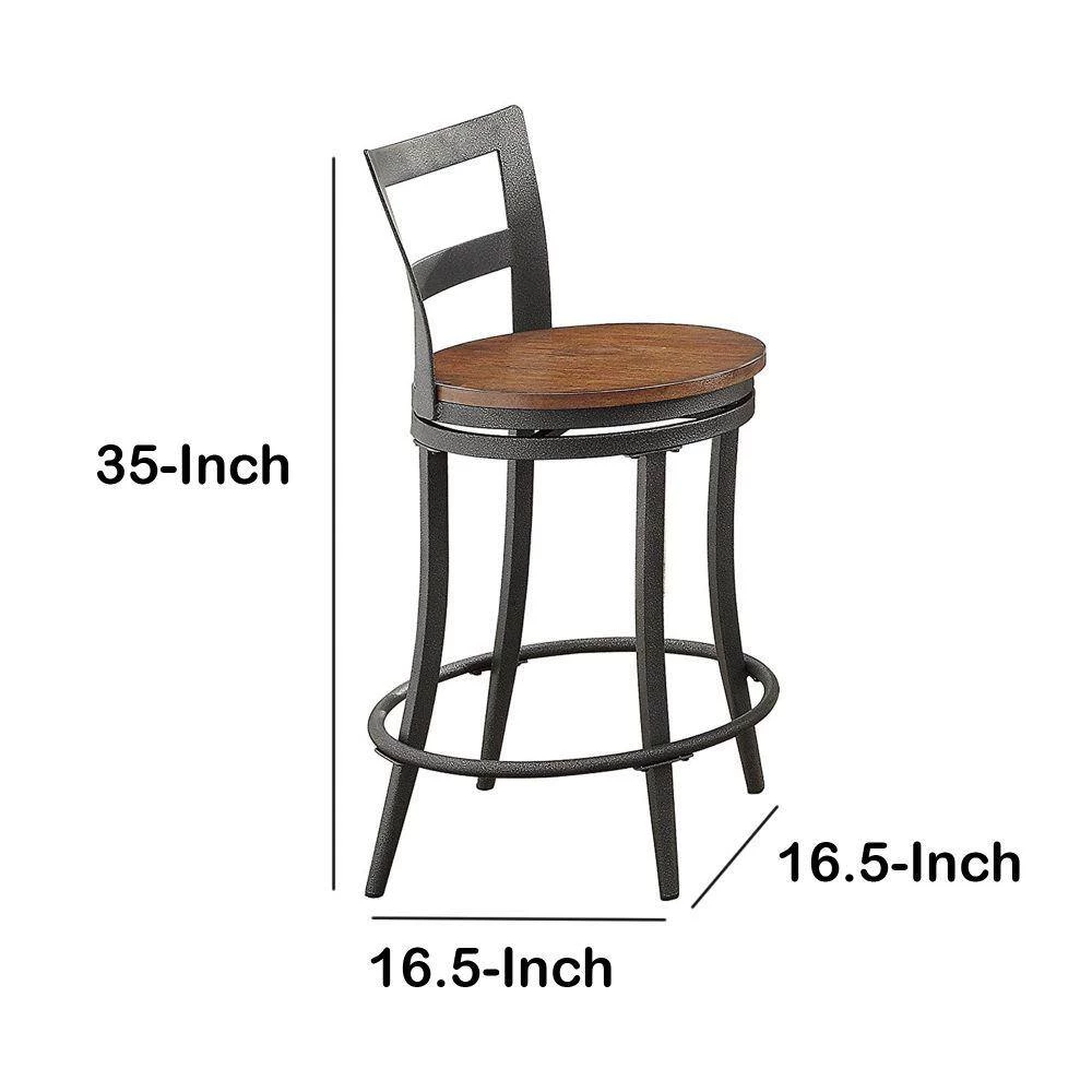 35 in. Gray and Brown Wooden and Metal Counter Height Swivel Chair (Set of 2) by Benjara 2 35 in. Gray and Brown Wooden and Metal Counter Height Swivel Chair (Set of 2) by Benjara - Image 2
