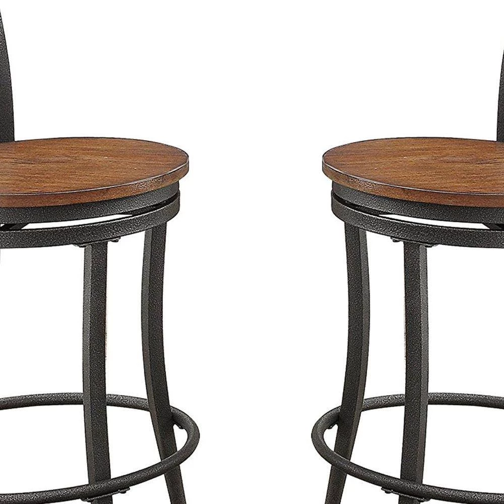 35 in. Gray and Brown Wooden and Metal Counter Height Swivel Chair (Set of 2) by Benjara 6 35 in. Gray and Brown Wooden and Metal Counter Height Swivel Chair (Set of 2) by Benjara - Image 6