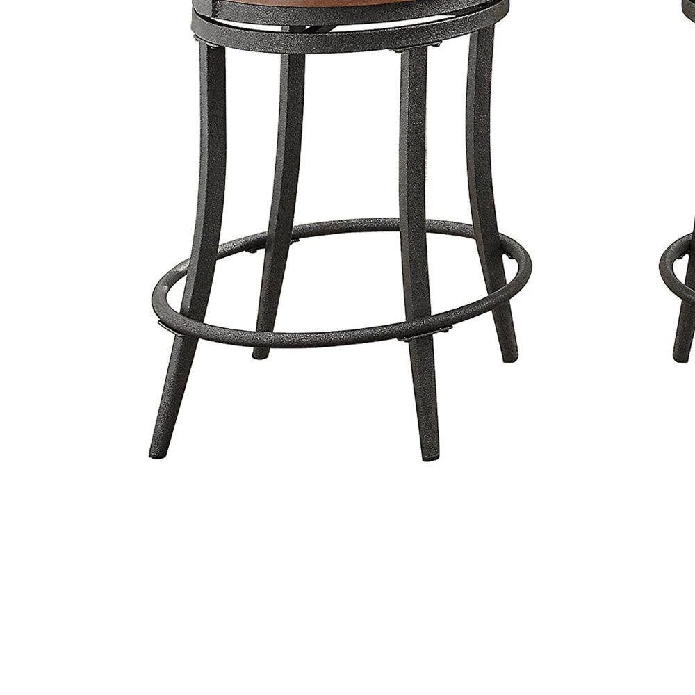 35 in. Gray and Brown Wooden and Metal Counter Height Swivel Chair (Set of 2) by Benjara 4 35 in. Gray and Brown Wooden and Metal Counter Height Swivel Chair (Set of 2) by Benjara - Image 4
