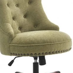 35 in. H Olive Green and Brown Wooden Office Chair with Button Tufted Backrest by Benjara 11 35 in. H Olive Green and Brown Wooden Office Chair with Button Tufted Backrest by Benjara -Cheap Benjara Store green and brown benjara task chairs bm143949 1f 1000