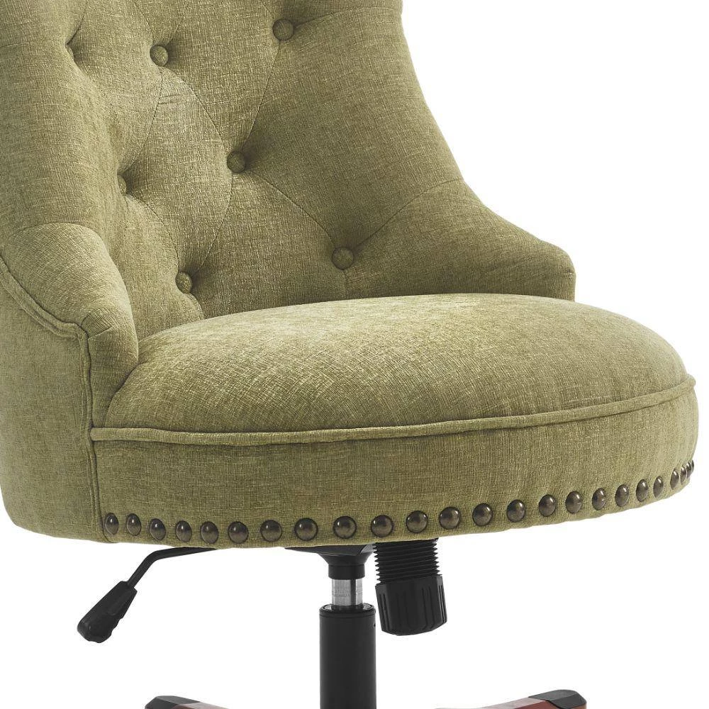 35 in. H Olive Green and Brown Wooden Office Chair with Button Tufted Backrest by Benjara 5 35 in. H Olive Green and Brown Wooden Office Chair with Button Tufted Backrest by Benjara - Image 5