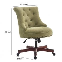 35 in. H Olive Green and Brown Wooden Office Chair with Button Tufted Backrest by Benjara 9 35 in. H Olive Green and Brown Wooden Office Chair with Button Tufted Backrest by Benjara -Cheap Benjara Store green and brown benjara task chairs bm143949 c3 1000