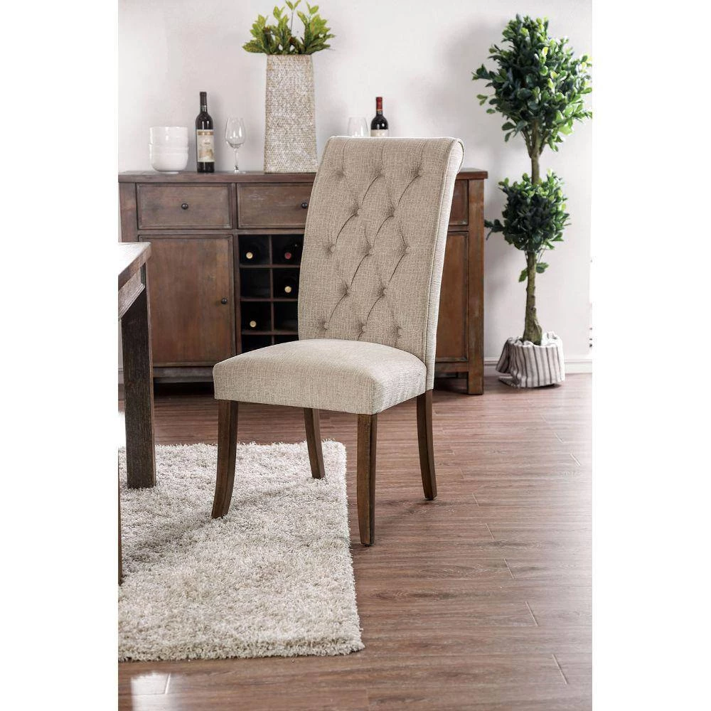 Ivory And Brown Wooden Fabric Upholstered Side Chair (Pack of 2) by Benjara 7 Ivory And Brown Wooden Fabric Upholstered Side Chair (Pack of 2) by Benjara - Image 7