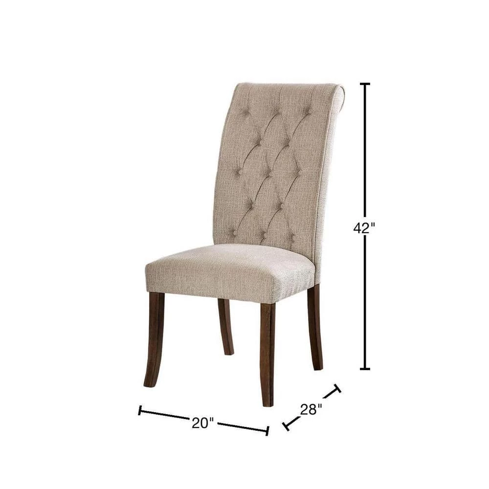 Ivory And Brown Wooden Fabric Upholstered Side Chair (Pack of 2) by Benjara 3 Ivory And Brown Wooden Fabric Upholstered Side Chair (Pack of 2) by Benjara - Image 3