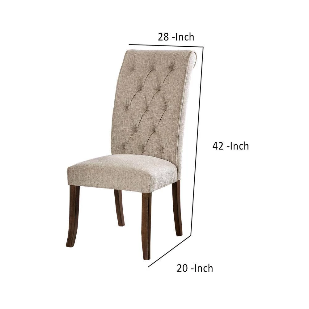 Ivory And Brown Wooden Fabric Upholstered Side Chair (Pack of 2) by Benjara 6 Ivory And Brown Wooden Fabric Upholstered Side Chair (Pack of 2) by Benjara - Image 6