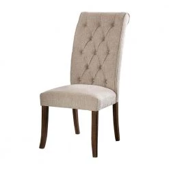 Ivory And Brown Wooden Fabric Upholstered Side Chair (Pack of 2) by Benjara