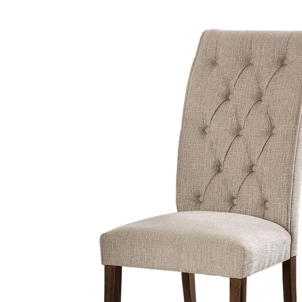 Ivory And Brown Wooden Fabric Upholstered Side Chair (Pack of 2) by Benjara 4 Ivory And Brown Wooden Fabric Upholstered Side Chair (Pack of 2) by Benjara - Image 4