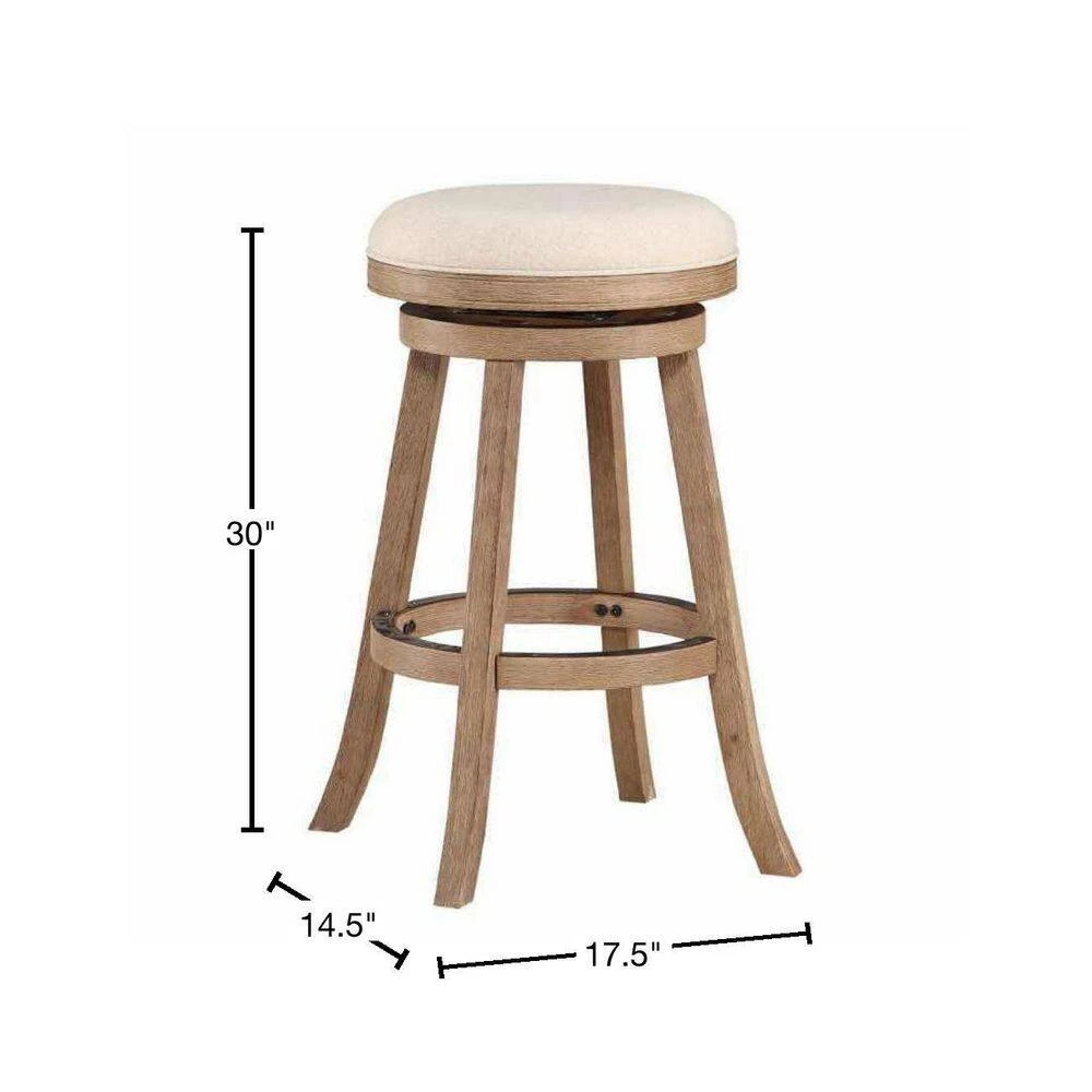 Liam 30 in. Ivory Backless Wood Barstool, Swivel Seat, High Density Foam Cushion by Benjara 3 Liam 30 in. Ivory Backless Wood Barstool, Swivel Seat, High Density Foam Cushion by Benjara - Image 3