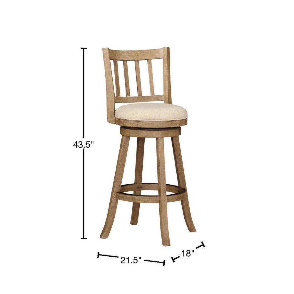 43.5 in. Ivory Rubberwood Swivel Barstool with Slatted Back by Benjara 2 43.5 in. Ivory Rubberwood Swivel Barstool with Slatted Back by Benjara - Image 2