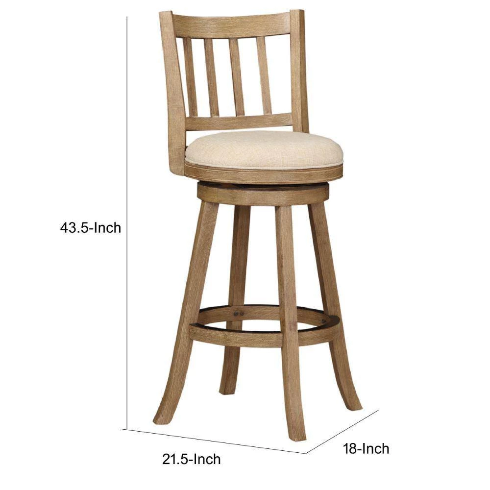 43.5 in. Ivory Rubberwood Swivel Barstool with Slatted Back by Benjara 6 43.5 in. Ivory Rubberwood Swivel Barstool with Slatted Back by Benjara - Image 6