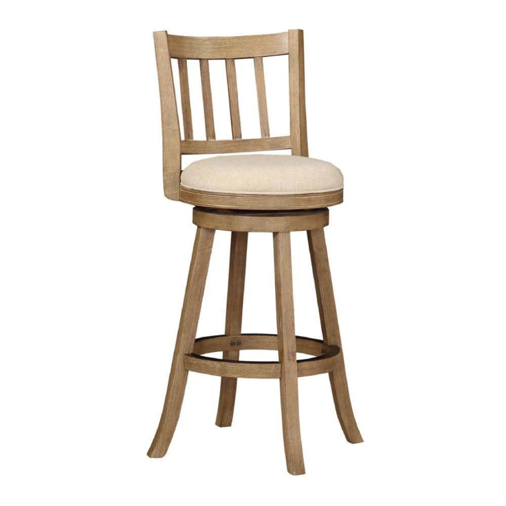 43.5 in. Ivory Rubberwood Swivel Barstool with Slatted Back by Benjara 1 43.5 in. Ivory Rubberwood Swivel Barstool with Slatted Back by Benjara