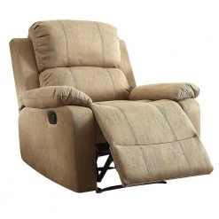Light Brown Microfiber Upholstered Metal Recliner with External Latch Handle by Benjara