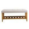 Light Gray and Oak Wooden Bench by Benjara