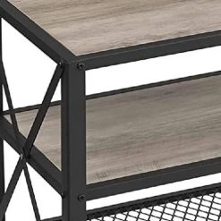 15.4 in Light Gray Wood TV Stand Entertainment Center Fits TV's up to 70 in. with 2 Mesh Shelves by Benjara -Cheap Benjara Store light gray benjara tv stands bm274792 1f 1000