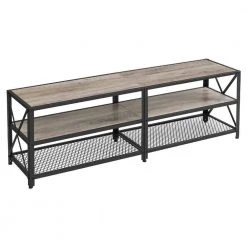 15.4 in Light Gray Wood TV Stand Entertainment Center Fits TV's up to 70 in. with 2 Mesh Shelves by Benjara
