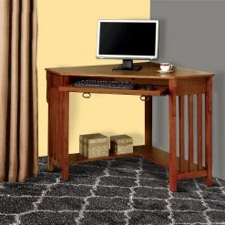 32 in. Corner Medium Oak Computer Desk with Solid Wood Material by Benjara -Cheap Benjara Store medium oak benjara computer desks bm123324 31 1000