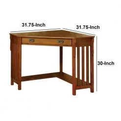 32 in. Corner Medium Oak Computer Desk with Solid Wood Material by Benjara -Cheap Benjara Store medium oak benjara computer desks bm123324 fa 1000