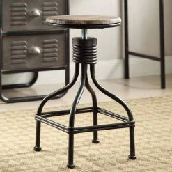 Vintage 19.7 in. H Brown and Black Metal Frame Swivel Counter Bar Stool with Round Seat by Benjara -Cheap Benjara Store metal and fabric benjara bar stools bm49341 31 1000