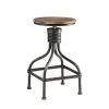 Vintage 19.7 in. H Brown and Black Metal Frame Swivel Counter Bar Stool with Round Seat by Benjara