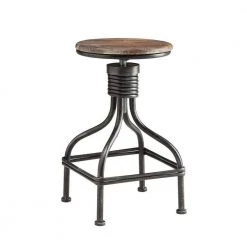 Vintage 19.7 in. H Brown and Black Metal Frame Swivel Counter Bar Stool with Round Seat by Benjara