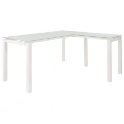 61 in. L-Shaped Metal Writing Desks with Frosted Glass Top by Benjara