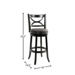 Ava 43.5 in. Midnight Black High Back Solid Wood Swivel Bar Stool with Rich Faux Leather Seat by Benjara -Cheap Benjara Store midnight black benjara bar stools bm274325 40 1000